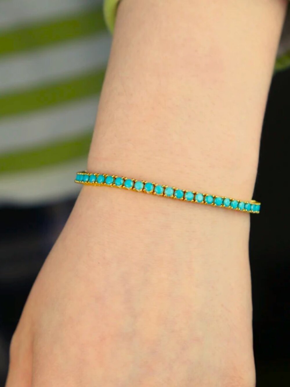 14K Gold Womens Natural Turquoise Gemstone Tennis Bracelet 14 K Silver Jewelry - Picture 4 of 6